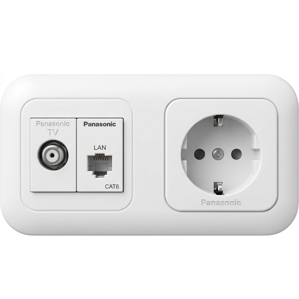 Panasonic Wide Series Stopkontak Child Protection + TV + Data LAN CAT6 Set Tanam