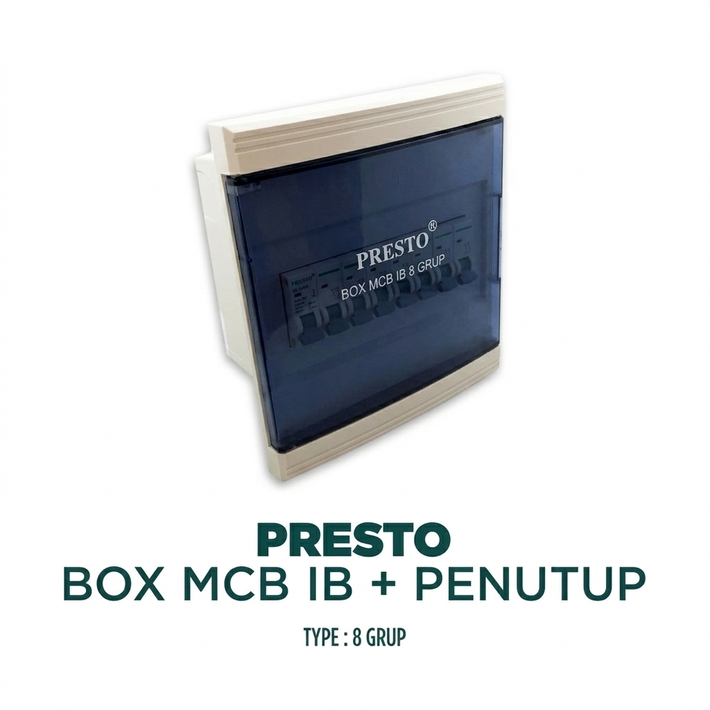 Presto Box MCB IB 8 Grup + Penutup Transparan – Kotak Sekring Dalam Tembok