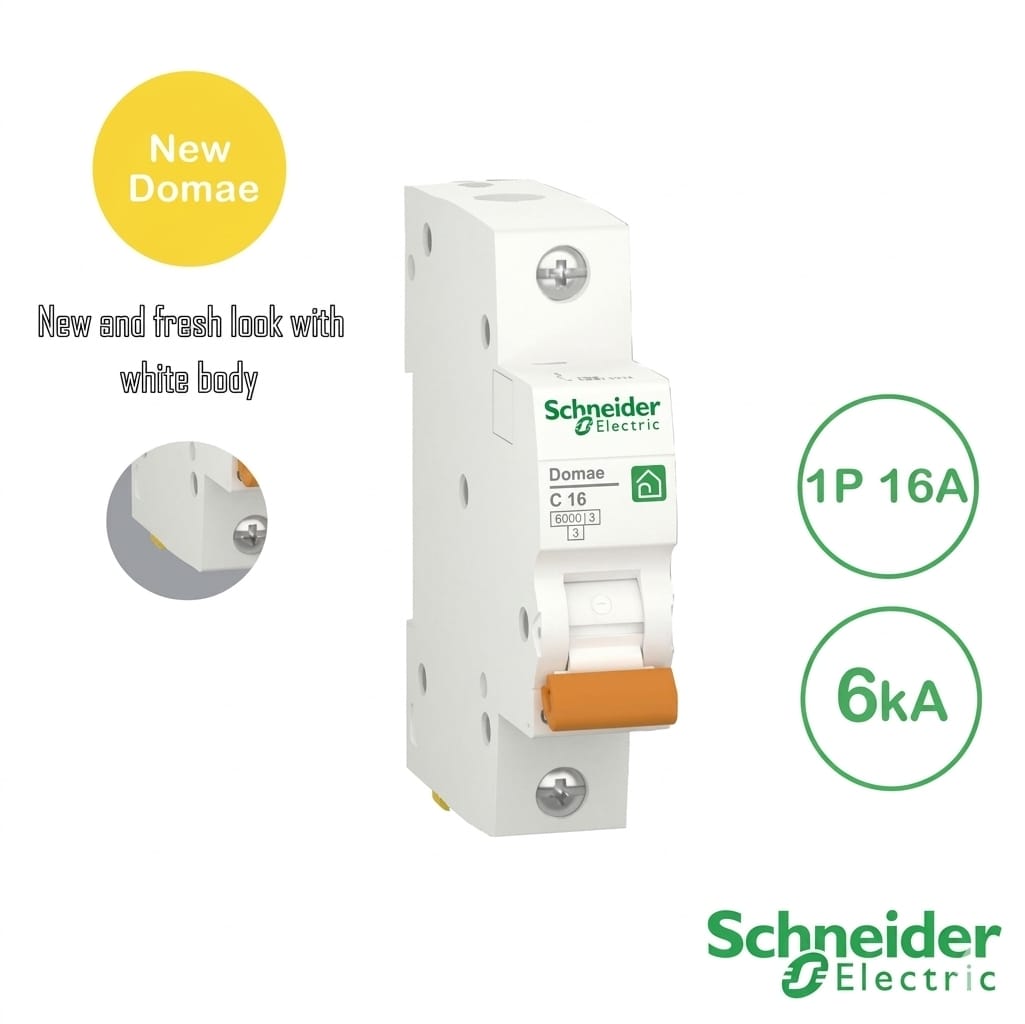 Schneider New Domae MCB 1P 16A 6kA DOMF01116 1 Phase Putih Original