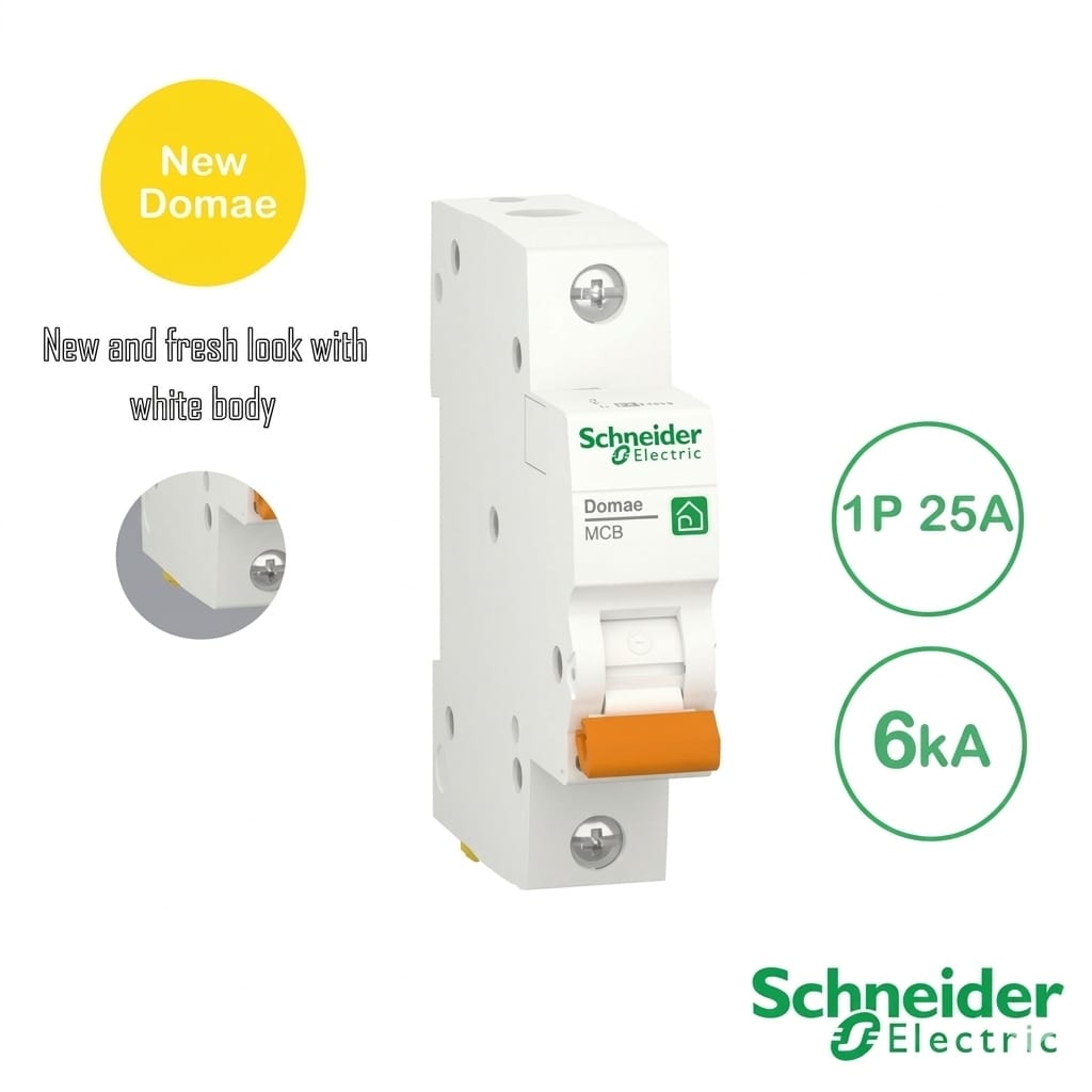 Schneider New Domae MCB 1P 25A 6kA DOMF01125 1 Phase Putih Original