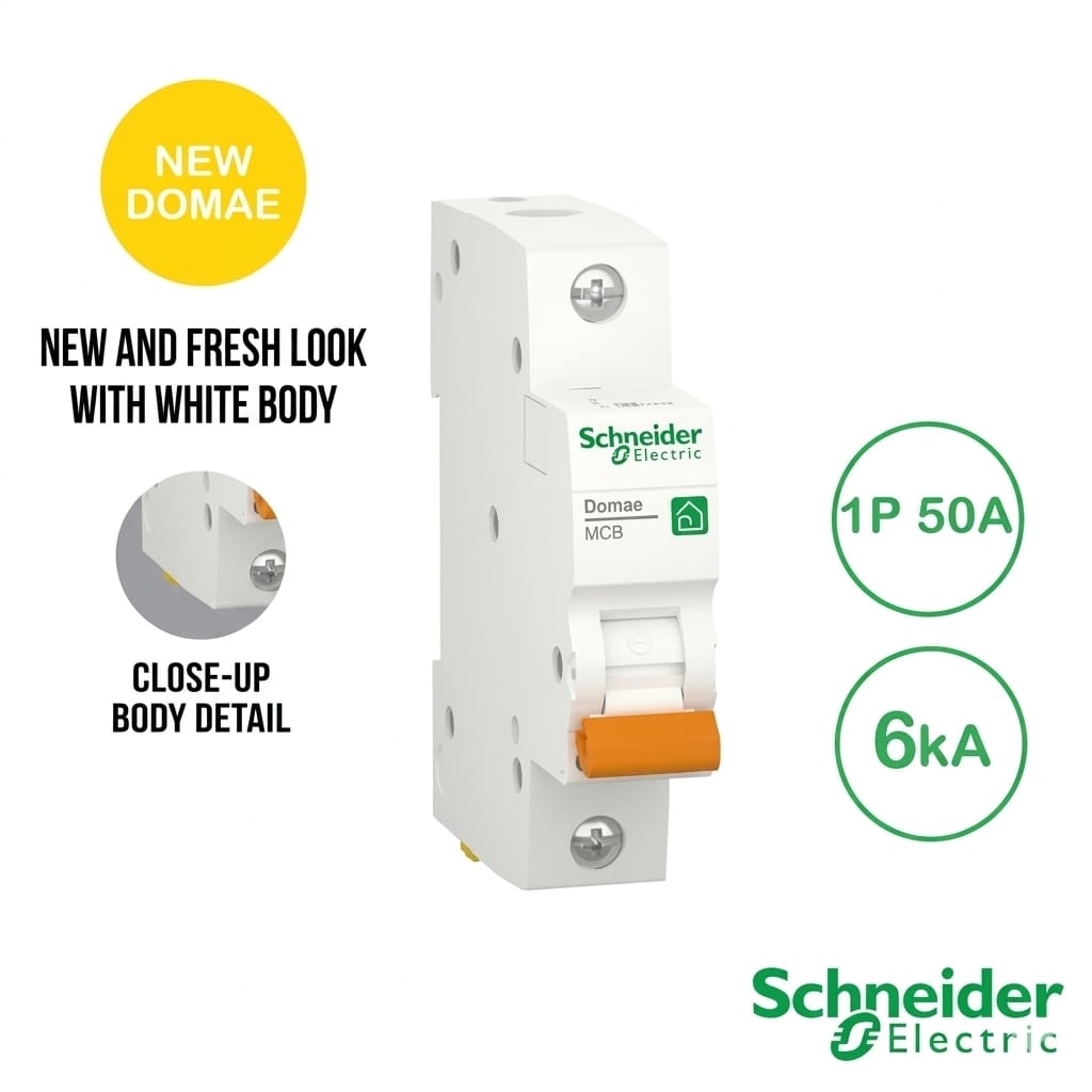 Schneider New Domae MCB 1P 50A 6kA DOMF01150 1 Phase Putih Original