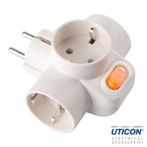 Uticon SC-382 Steker T Arde Putih Cabang 3 Lubang Saklar On Off