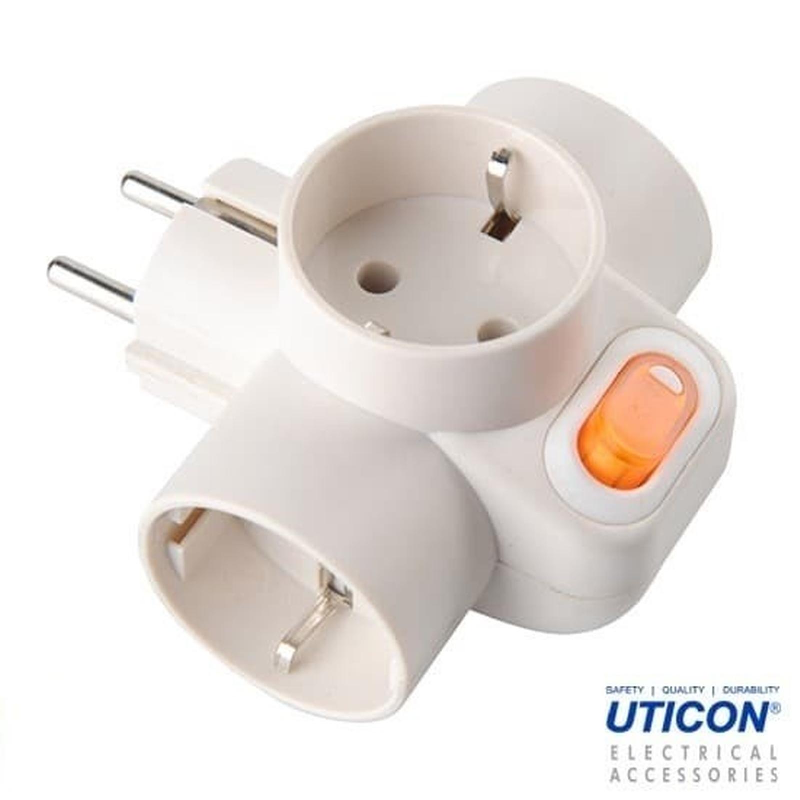 Uticon SC-382 Steker T Arde Putih Cabang 3 Lubang Saklar On Off