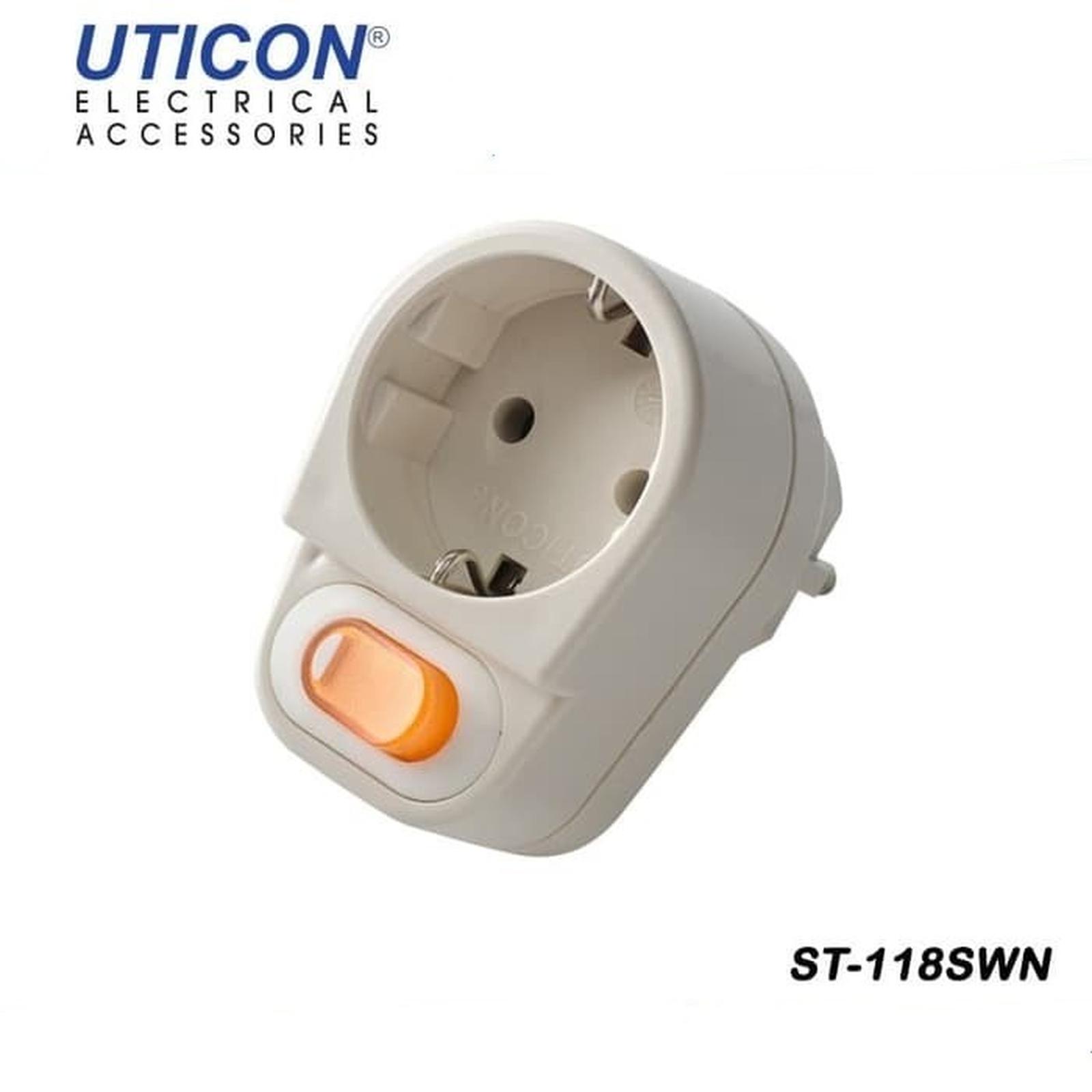 Uticon ST-118SWN Steker Stop Kontak Arde 1 Lubang Saklar Lampu Neon